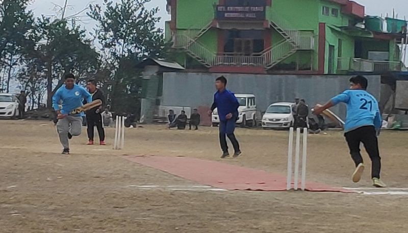 Players in action during the 1st Open Super Six Cricket Tournament in Kohima on March 14. (DIPR Photo)